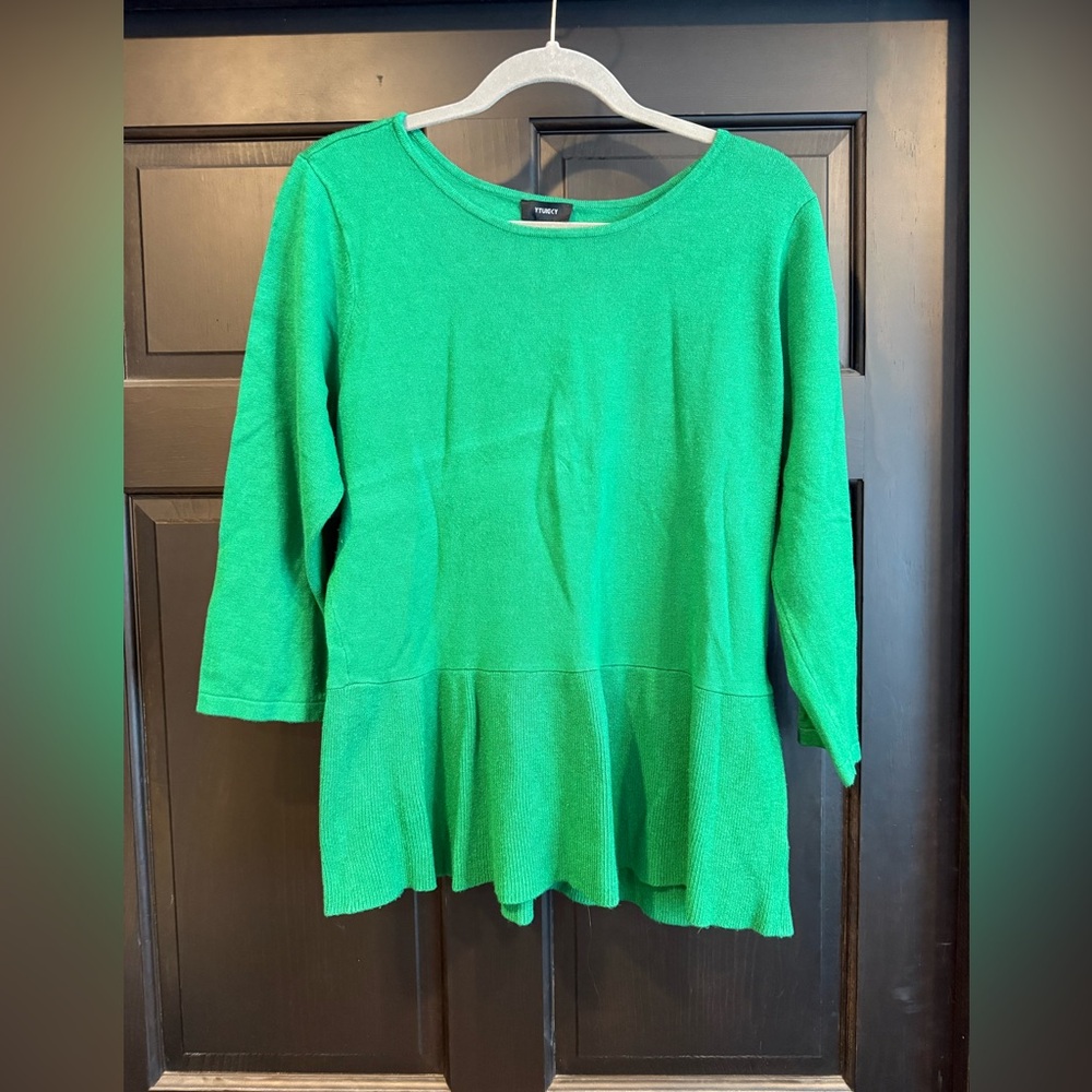 Women’s Green Peplum Sweater, XL